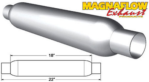 Magnaflow Exhaust 18124 Muffler, Glass Pack, 2 in Center Inlet, 2 in Center Outlet, 3-1/2 in Diameter Body, 22 in Long, Steel, Aluminized, Universal, Each