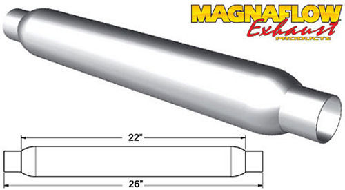 Magnaflow Exhaust 18134 Muffler, Glass Pack, 2 in Center Inlet, 2 in Center Outlet, 3-1/2 in Diameter Body, 26 in Long, Steel, Aluminized, Universal, Each