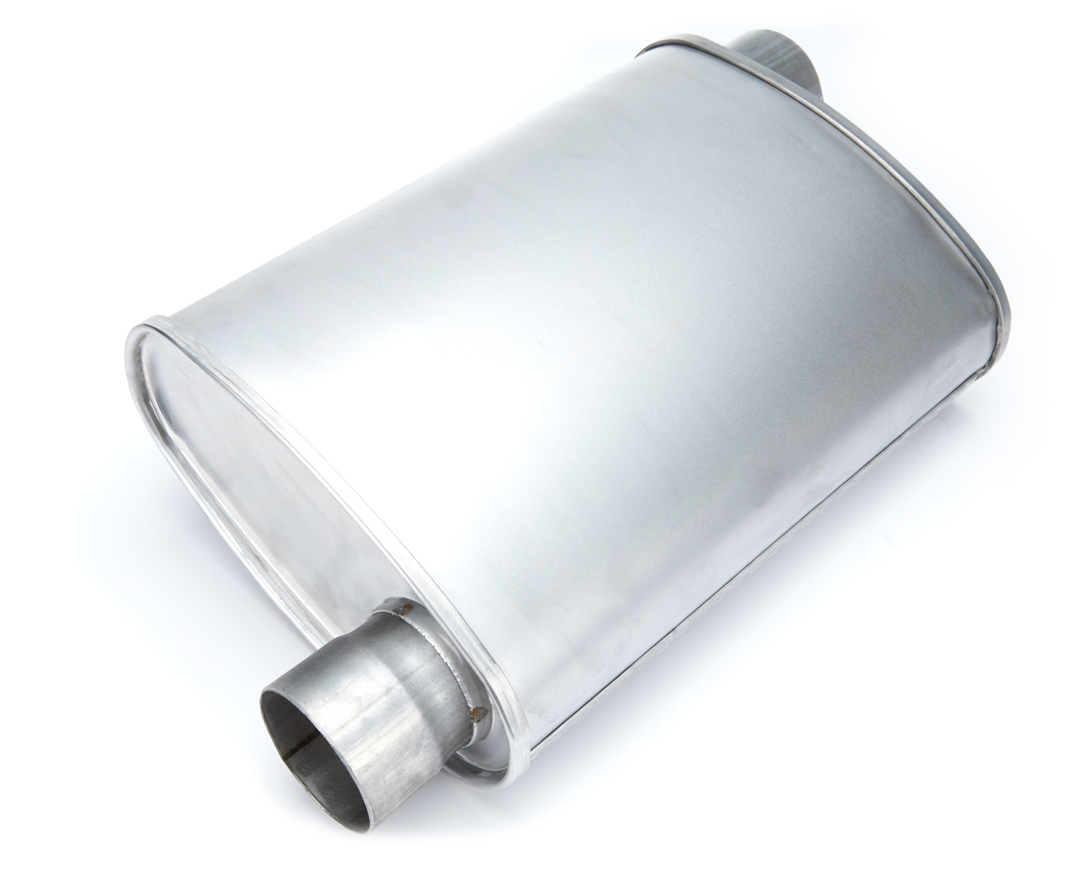 Magnaflow Exhaust R27696 Muffler, Rumble, 2-1/2 in Offset Inlet, 2-1/2 in Offset Outlet, 14 in Oval Body, 18-1/2 in Overall Length, Steel, Aluminized, Universal, Each