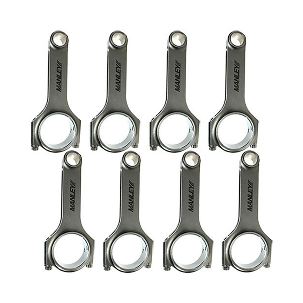 Manley 15042R-8 - Connecting Rod, H-Beam, 5.933 in Long, Bushed, 3/8 in Cap Screws, Forged Steel, Set of 8