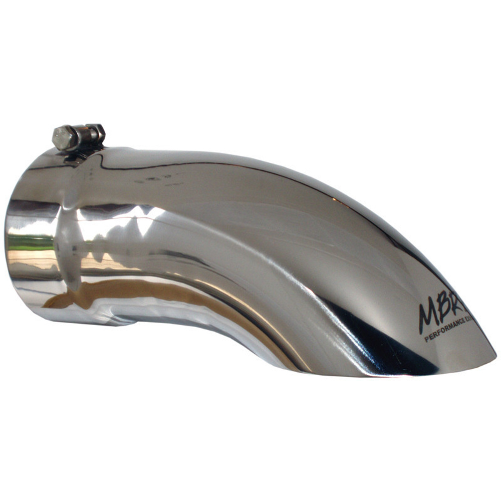 MBRP T5085 Exhaust Tip, Clamp-On, 5 in Inlet, 5 in Round Outlet, 14 in Length, Single Wall, Cut Edge, Angled Cut, Turndown Style, Stainless, Chrome, Each