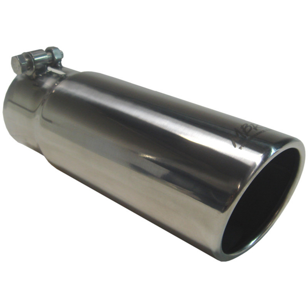 MBRP T5115 Exhaust Tip, Clamp-On, 3 in Inlet, 3-1/2 in Round Outlet, 10 in Length, Single Wall, Rolled Edge, Angled Cut, Stainless, Black Chrome, Each