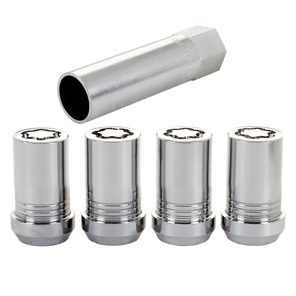Steel Black Chrome 14 mm x 1.50 Thread Premium Cone Seat Closed End Key Included Set of 5 Wheel Lock