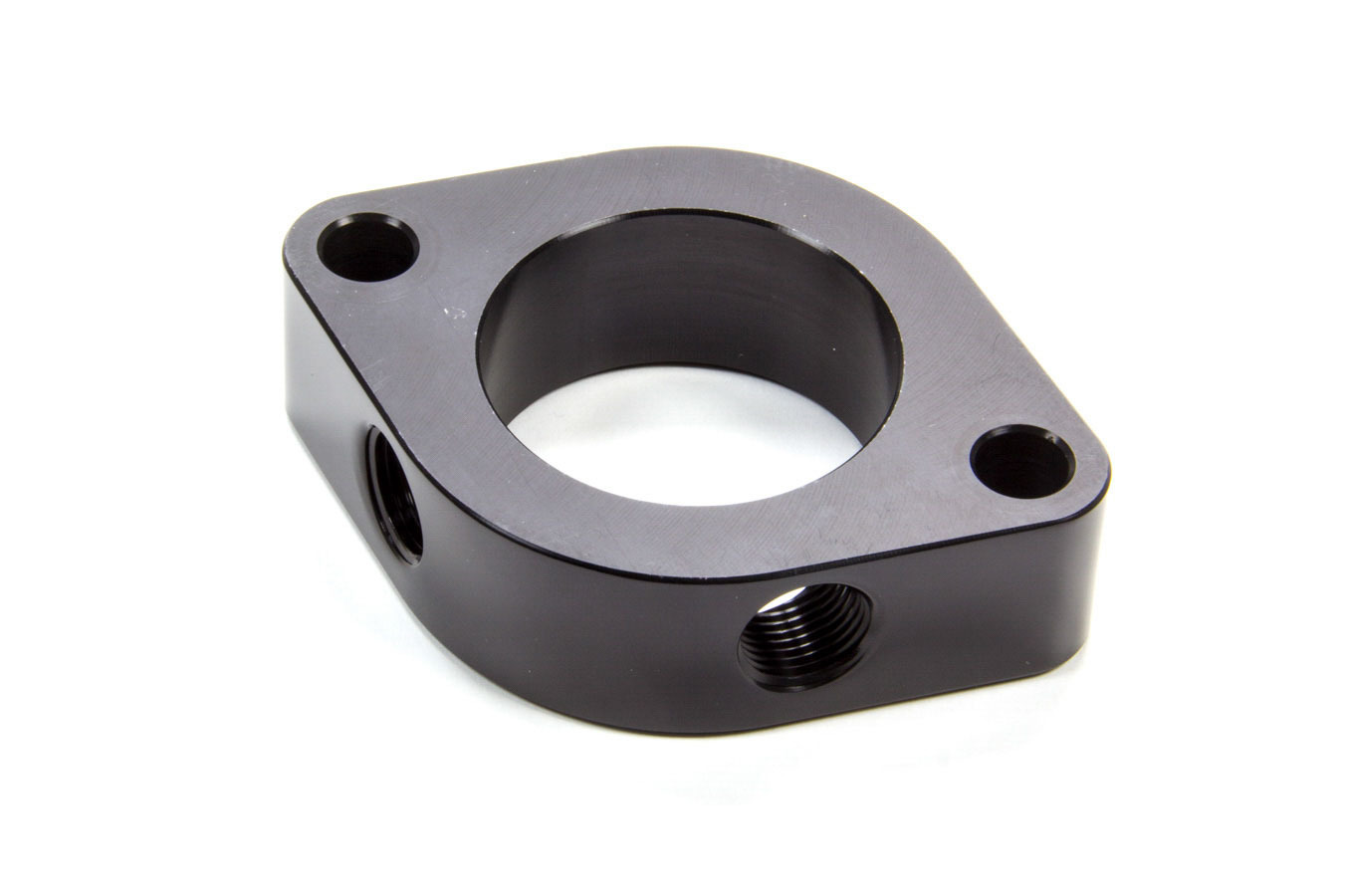Meziere WN0028S Water Neck Spacer, 1 in Thick, Two 3/8 in NPT Female Ports, O-Ring Seal, Aluminum, Black Anodized, Chevy V8, Each