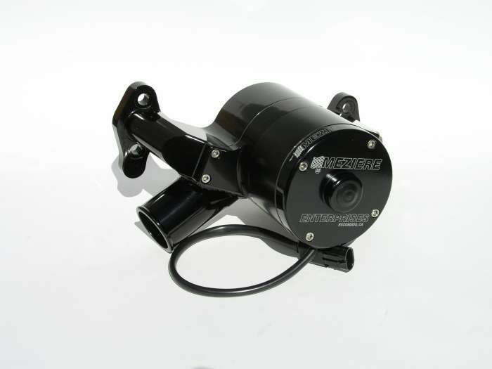 Meziere WP301S Water Pump, Electric, Hi-Flow 300 Series, 1-3/4 in Hose Barb Inlet, Gaskets / Hardware / Wiring, Aluminum, Black Anodized, Small Block Chevy, Kit