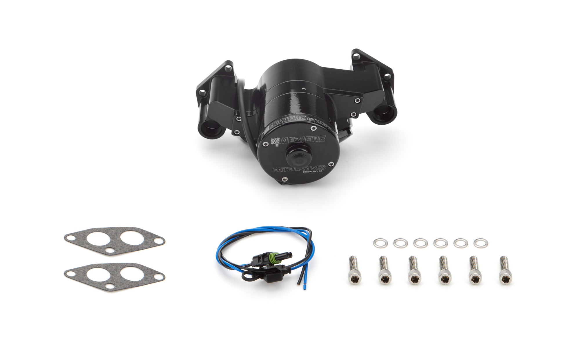 Water Pump - Electric - Hi-Flow 300 Series - Reverse Flow - 12 AN Female O-Ring Inlets - Gaskets / Hardware / Wiring - Aluminum - Black Anodized - Mopar B / RB-Series / 426 Hemi - Kit