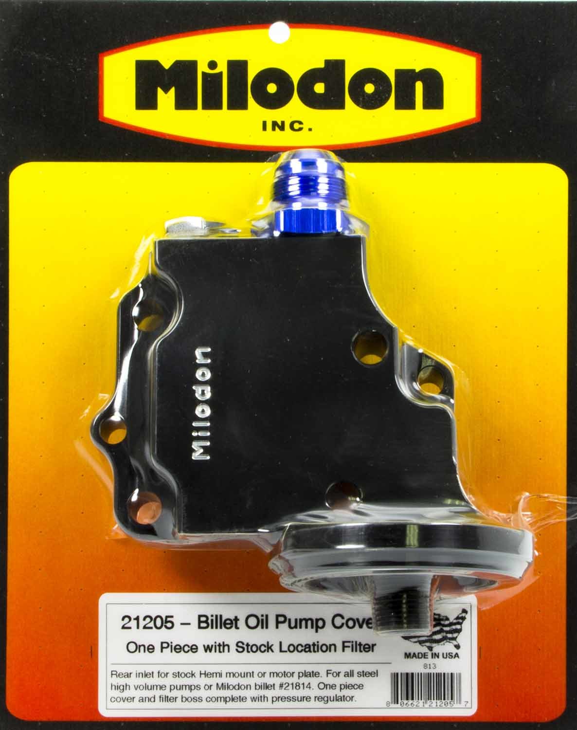 Milidon 21205 Oil Pump Cover, Stock Oil Filter Location, Fittings Included, Billet Aluminum, Black Anodized, Oil System, Mopar 426 Hemi, Each