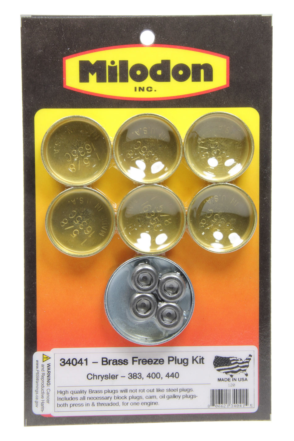 Milidon 34041 Freeze Plug, Complete Engine, Brass, Natural,