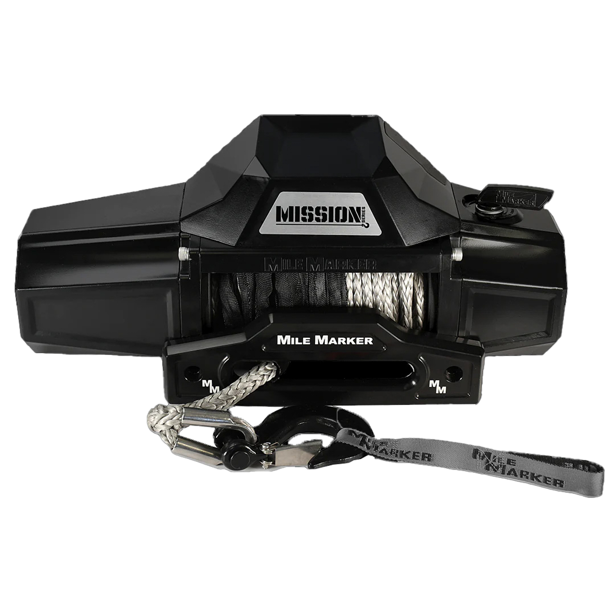 10,000 lbs. Mile Marker Mission Electric Winch 78-53246 Winch, Series, Covert Black, 12 V, lb., Hawse Fairlead, Power In/Out, 3/8 in. x 92 ft. Synthetic Rope, 12 ft. Remote, Each thumbnail 2