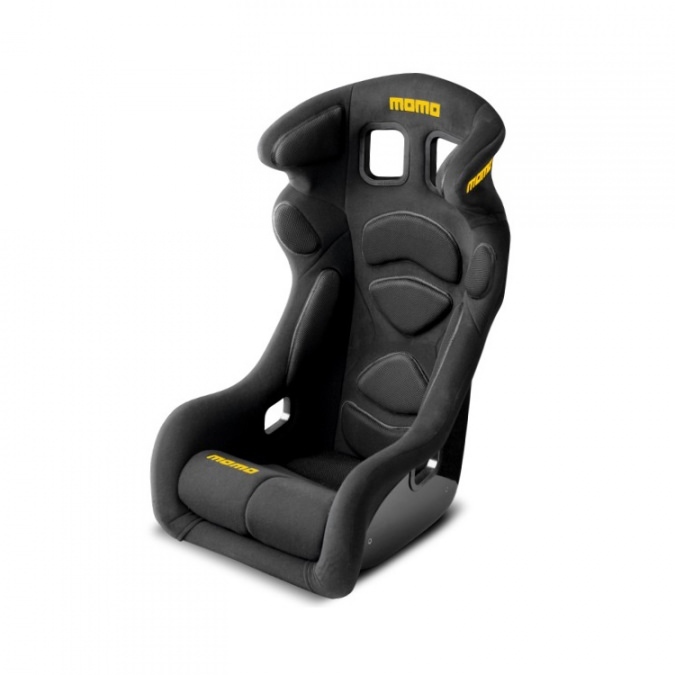 Momo 1078BLK Seat, Lesmo One XL, Side Bolsters, Harness Openings, Fiberglass Composite, Fabric, Black, Each