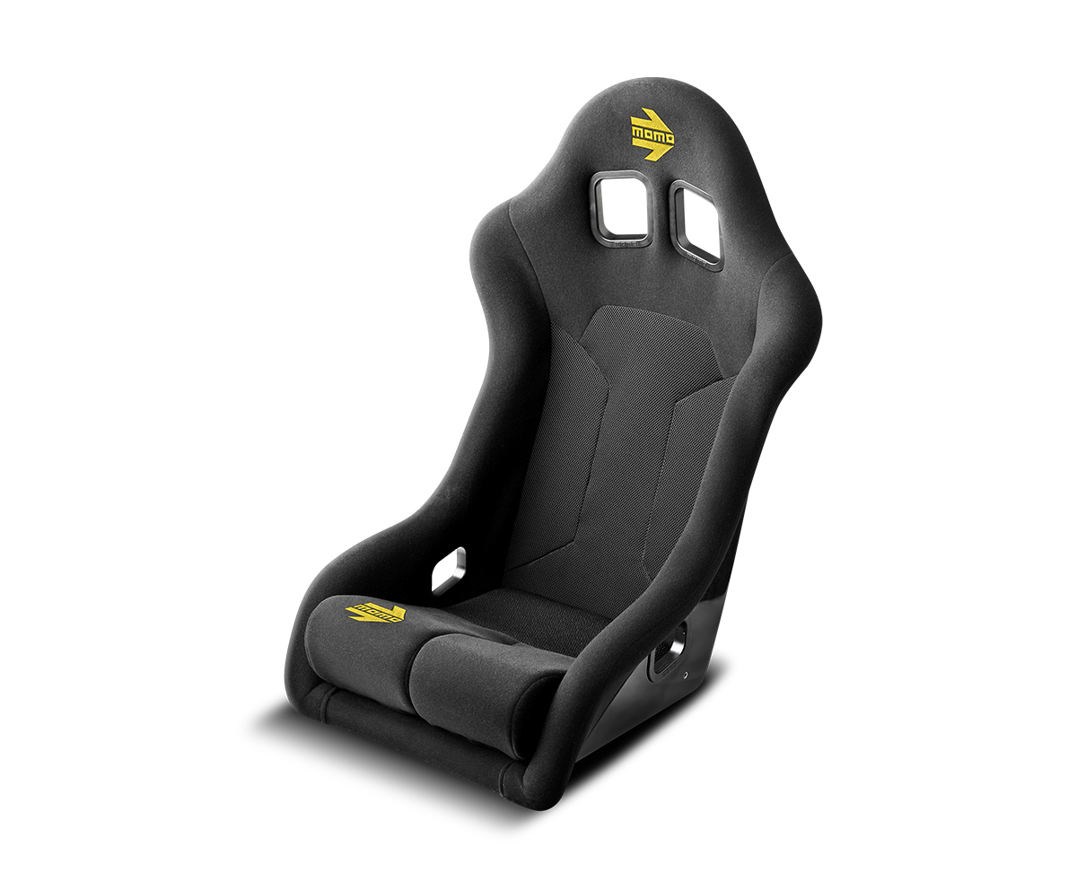 Momo 1082BLK Seat, Super Cup, Side Bolsters, Harness Openings, Fiberglass Composite, Fabric, Black, Each