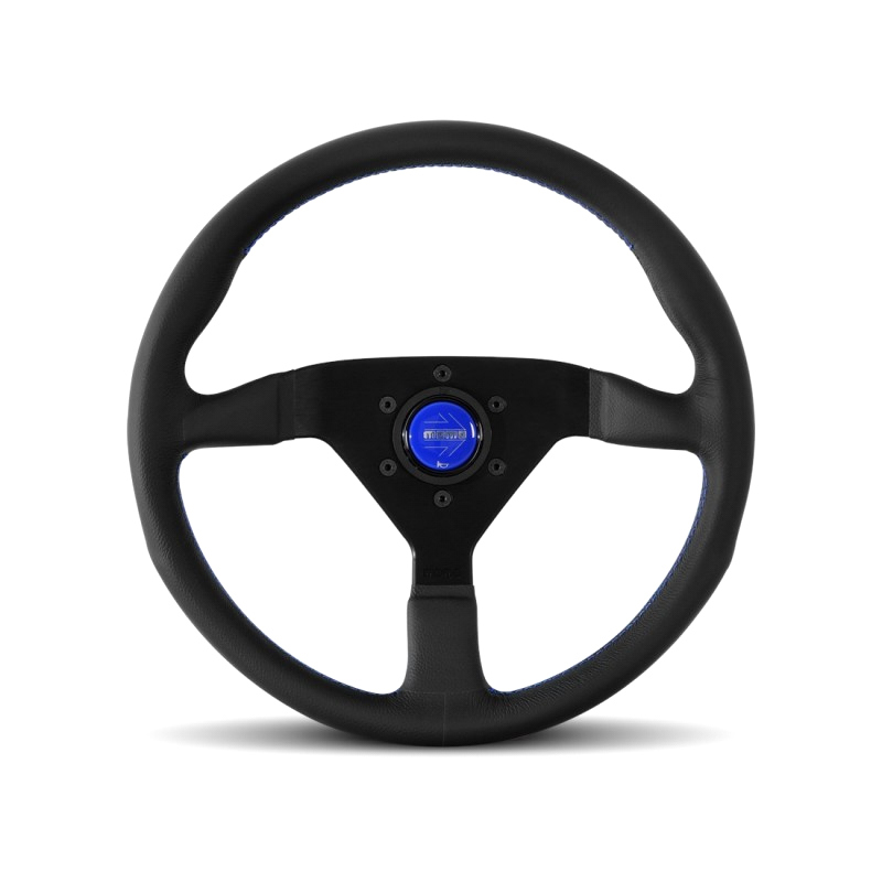 Momo MCL35BK6B Steering Wheel, Monte Carlo, 350 mm Diameter, 40 mm Dish, 3-Spoke, Black Leather Grip, Aluminum, Black Anodized, Each