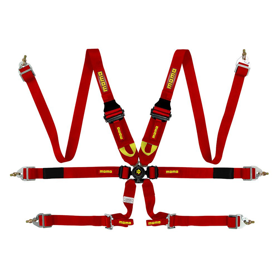 Momo MO1255120001 Harness, 6 Point, Rotary Camlock, FIA Approved, Pull Down Adjust, Clip-In / Wrap Around, Individual Harness, Red, Kit