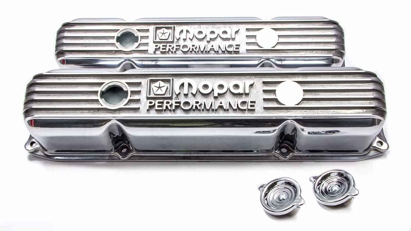Mopar Performance P5007616 Valve Cover, Stock Height, Baffled, Breather Holes, Caps, Mopar Logo, Aluminum, Polished, Mopar B / RB-Series, Pair