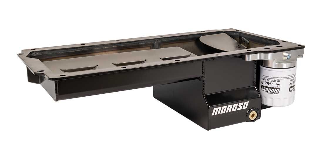 Moroso 20152 Engine Oil Pan, Road Race, Rear Sump, 7 qt, 6 in Deep, Louvered Windage Tray, Steel, Zinc Plated, GM LS-Series, GM F-Body 1967-92, Each