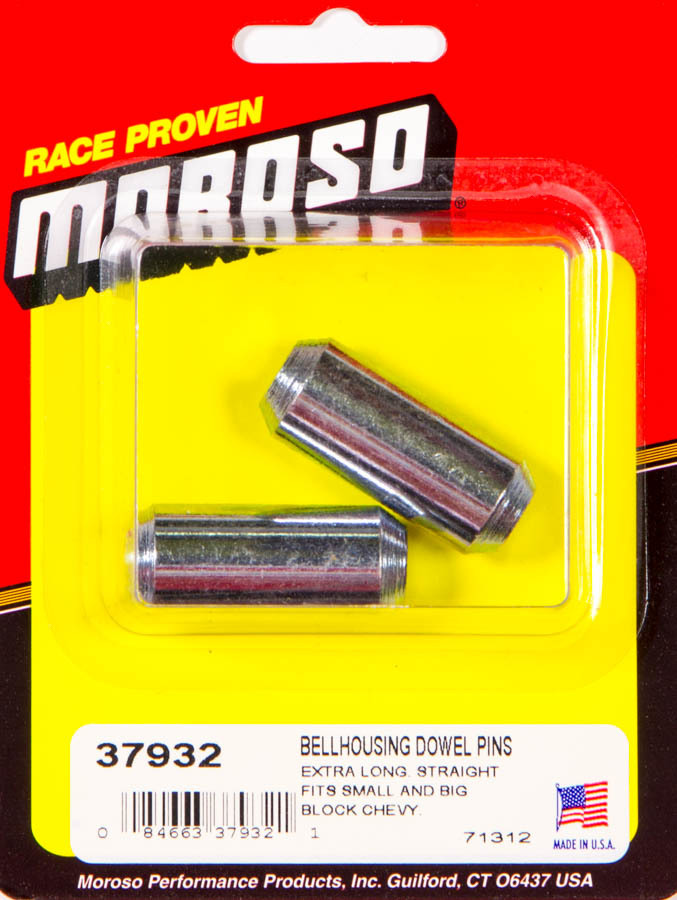 Moroso 37932 Bellhousing Dowel Pin, Extra Long, 1.500 in Long, 0.625 in Diameter, Steel, GM V6 / V8, Pair