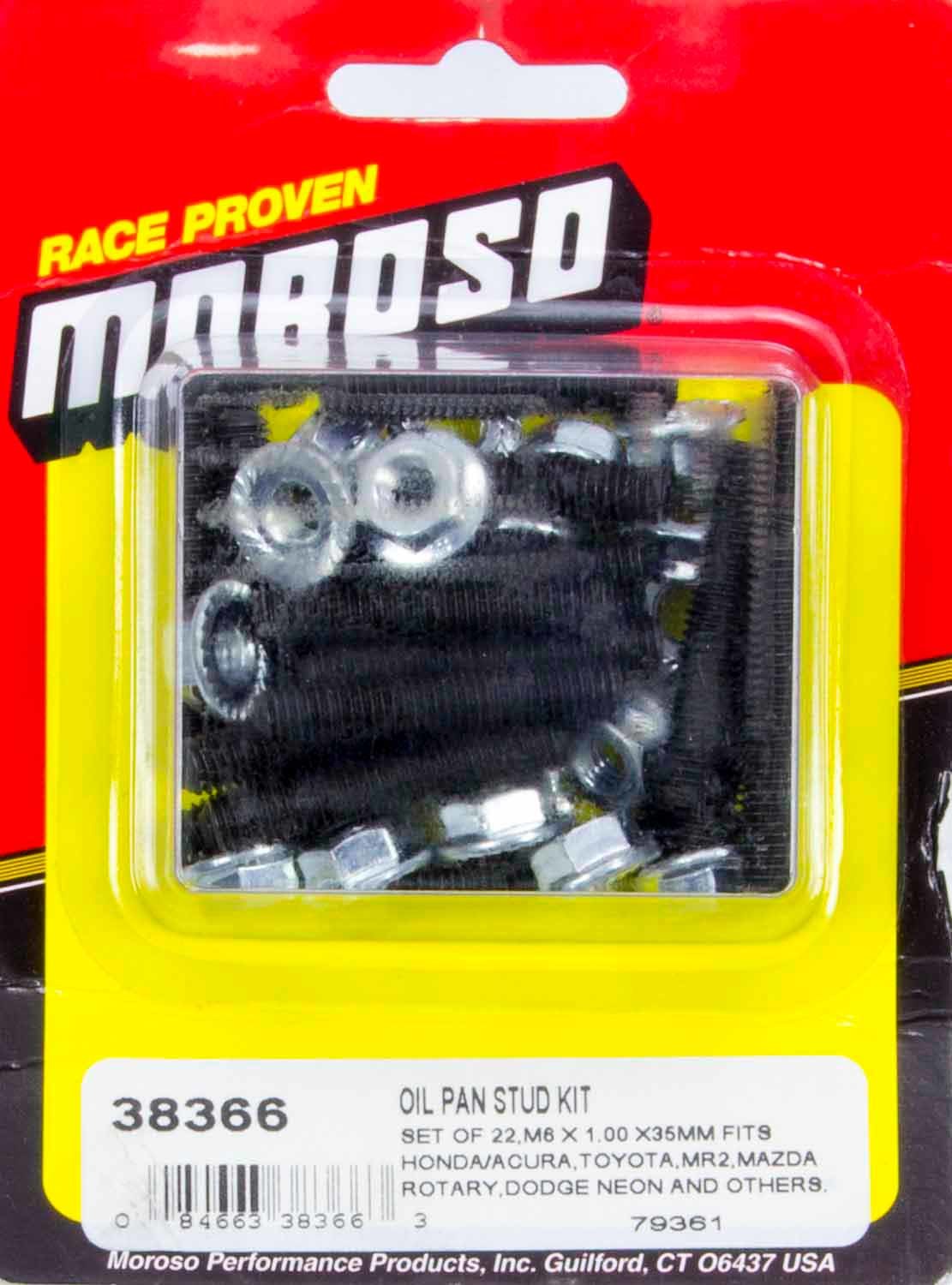 Moroso 38366 Oil Pan Stud, Serrated Face Nuts, 6 mm x 1.00 x 35 mm, Steel, Black Oxide, Various Applications, Set of 22