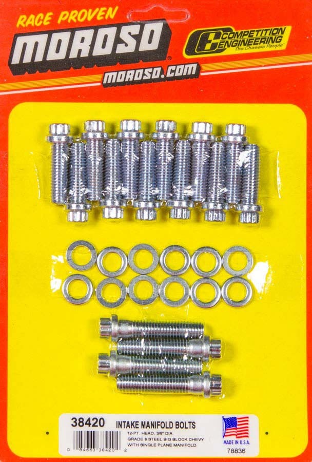 Moroso 38420 Intake Manifold Bolt Kit, 12 Point Head, Steel,