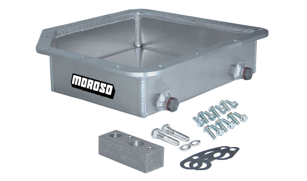 Moroso 42010 Transmission Pan, 3 in Deep, Magnetic Drain Plug, Filter Spacer Included, Aluminum, Natural, TH350, Kit
