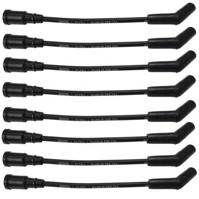 Moroso 51076 Spark Plug Wire Set, Ultra, Spiral Core, 8 mm, Black, 135 Degree Plug Boots, Socket Style, Ford Godzilla, Kit