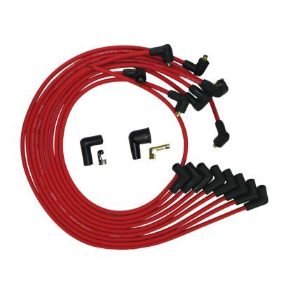 Moroso 52044 Spark Plug Wire Set, Ultra, Spiral Core, 8 mm, Red, 90 Degree Plug Boots, Socket Style, Under The Header, Big Block Chevy, Kit