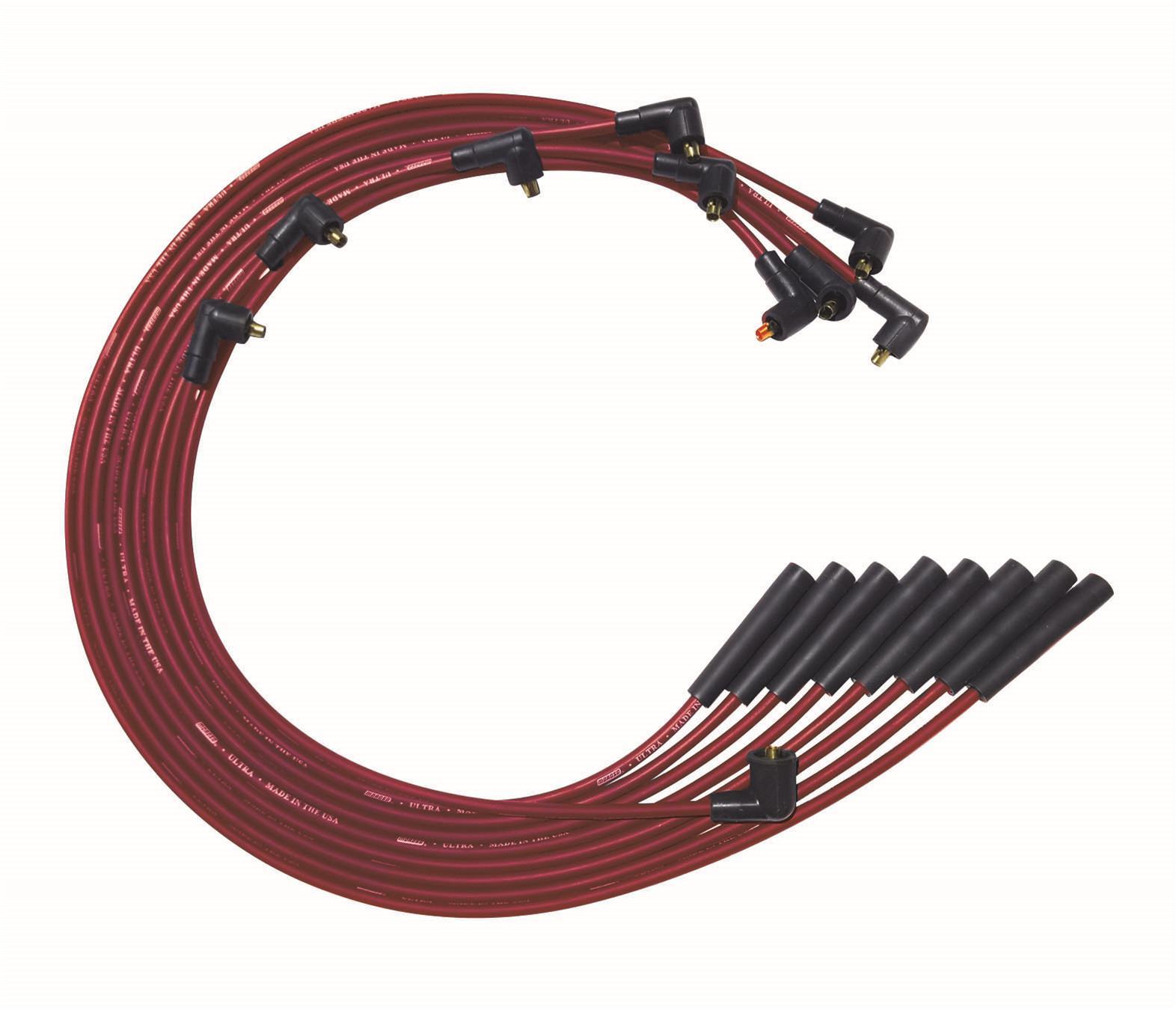 Moroso 52061 Spark Plug Wire Set, Ultra, Spiral Core, 8 mm, Red, Straight Plug Boots, Socket Style, Mopar B / RB-Series, Kit