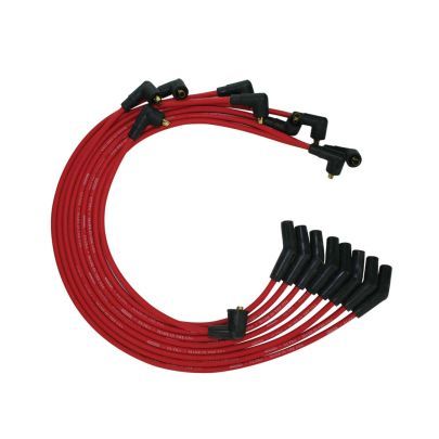 Moroso 52075 Spark Plug Wire Set, Ultra, Spiral Core, 8 mm, Red, 135 Degree Plug Boots, Socket Style, Big Block Ford, Kit