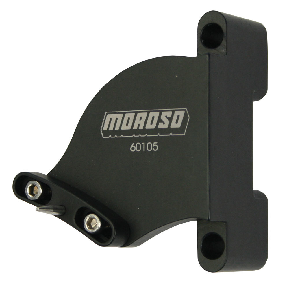 Moroso 60105 Timing Pointer, Stainless Hardware, Billet Aluminum, Black Anodized, 6-3/8 in OD Balancer, Small Block Chevy, Each