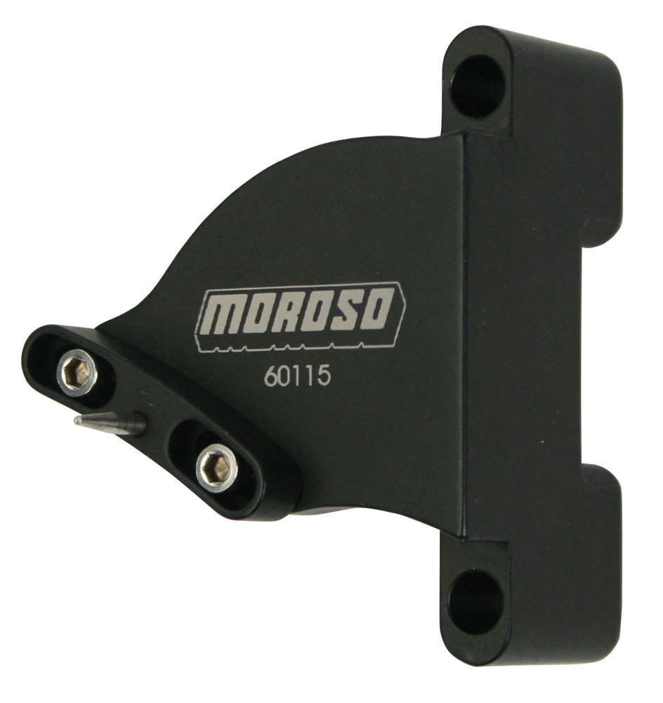 Moroso 60115 Timing Pointer, Stainless Hardware, Billet Aluminum, Black Anodized, 7 in OD Balancer, Small Block Chevy, Each