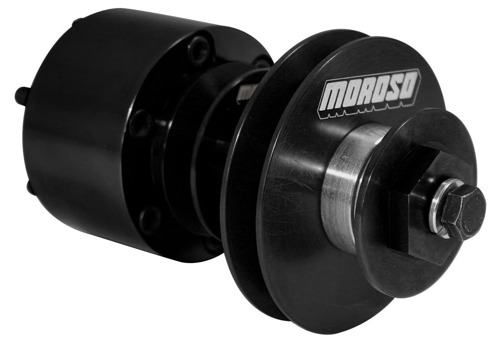 Moroso 63848 Crank Mandrel Drive Kit, 3-5/8 in Long Mandrel, Gilmer / V-Belt Pulleys, Aluminum, Black Anodized / Oxide, Mopar V8, Kit