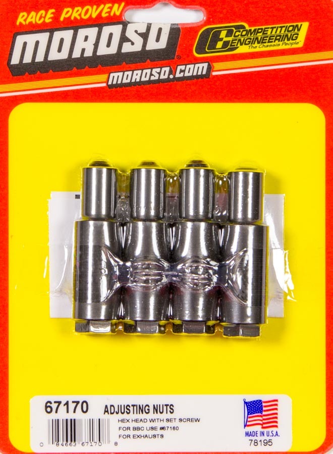 Moroso 67170 Rocker Arm Nut, 7/16-20 in Thread, Hex Head, Stud Girdle, Big Block Chevy V8, Set of 4