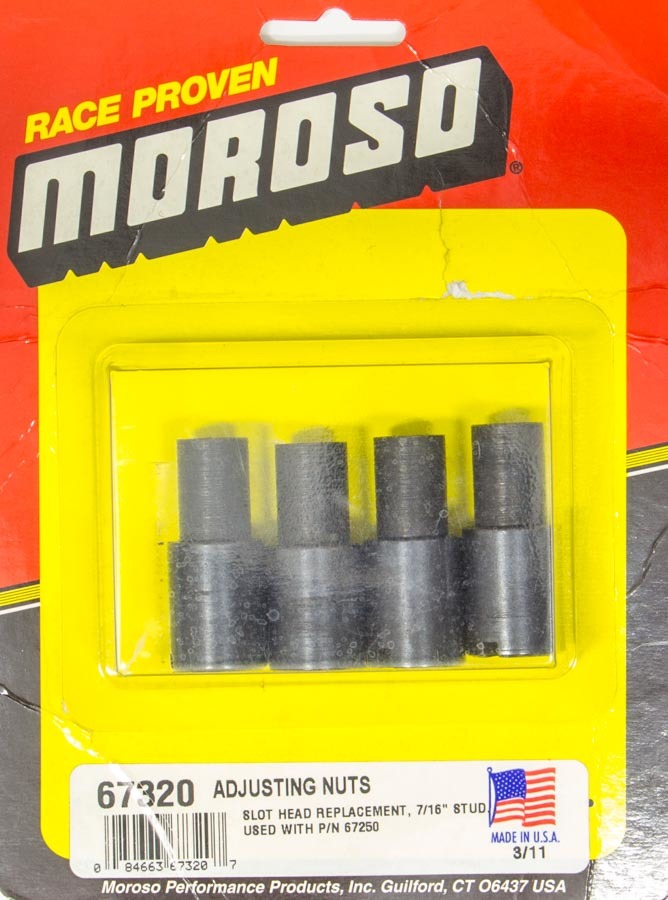 Moroso 67320 Rocker Arm Nut, 7/16-20 in Thread, Steel, Slotted Head, Stud Girdle, Chevy V8, Set of 4