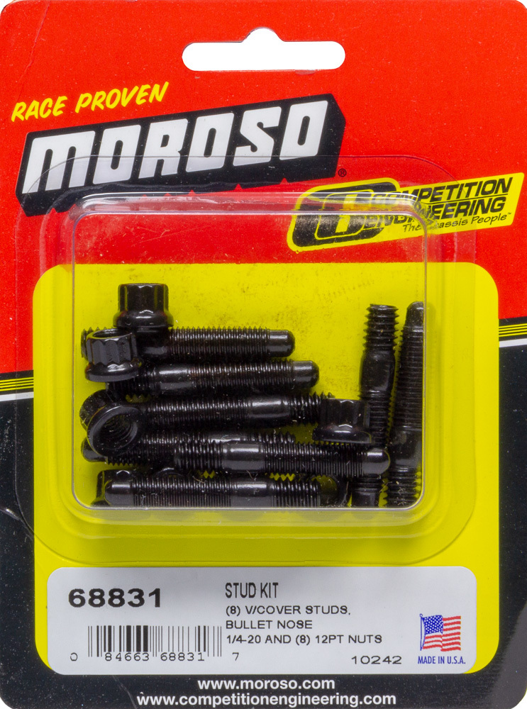 Moroso 68831 Valve Cover Fastener, Stud, 1/4-20 in Thread, 1.500 in Long, Steel, Black Oxide, Set of 8