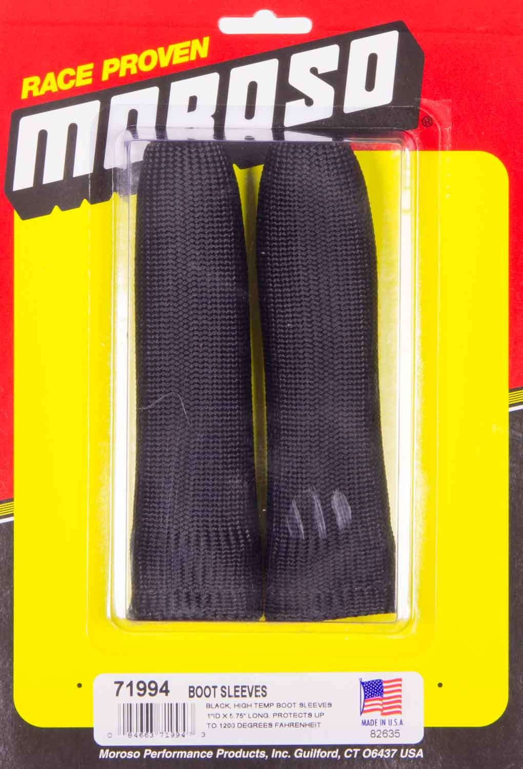 Moroso 71994 Spark Plug Boot Sleeve, 1 in ID x 5-1/2 in Long, High Temperature, Braided Fiberglass, Black, Pair