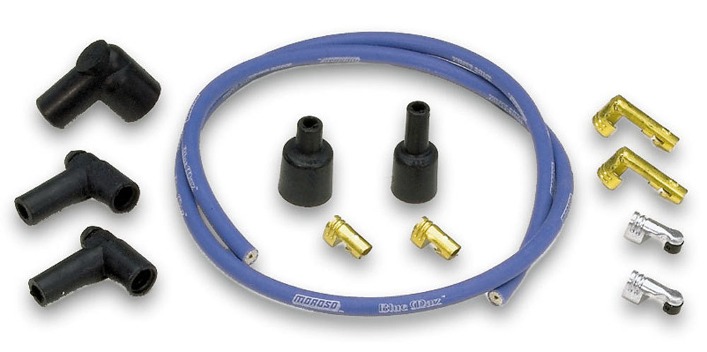 Moroso 72855 Spark Plug Wire Repair Kit, Blue Max, Coil Wire, Solid Core, 8 mm, Unsleeved, Blue, HEI / Socket Style Terminals, 36 in Long, Cut-To-Fit, Kit