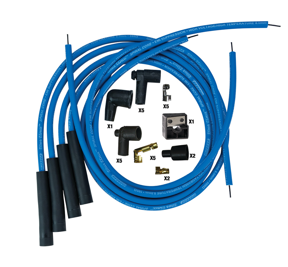 Moroso Universal Ignition Wire Set - 4 Cyl - Blue Max - Spiral Core - Unsleeved - Straight - Blue thumbnail 6