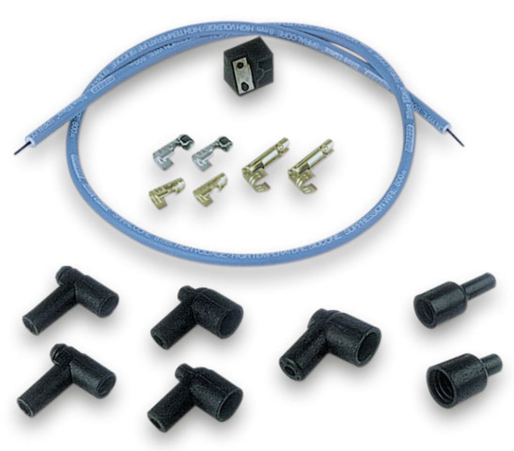 Moroso 73235 Spark Plug Wire Repair Kit, Blue Max, Coil Wire, Spiral Core, 8 mm, Unsleeved, Blue, HEI / Socket Style Terminals, 36 in Long, Cut-To-Fit, Kit