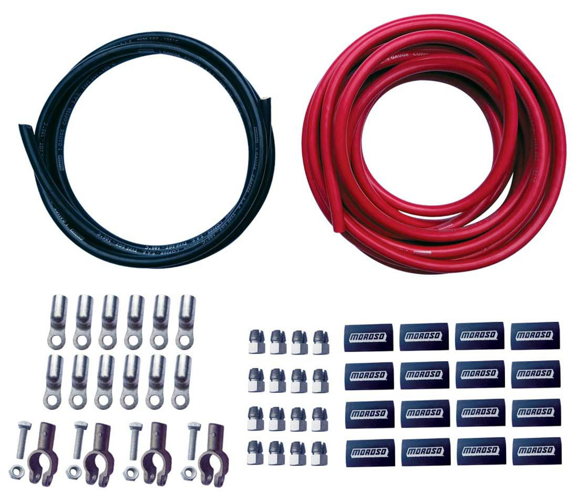 Moroso 74057 Battery Cable, 1 Gauge, 25 ft, 4 Terminals, Copper, Kit