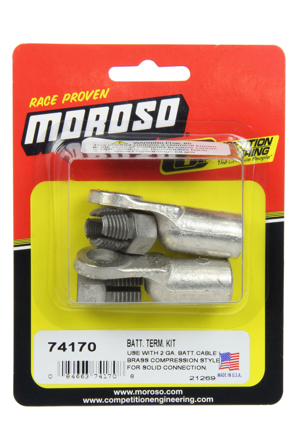 Moroso 74170 Battery Terminal, 2 Gauge, 3/8 in Eyelet, Tin Plated, Brass, Pair