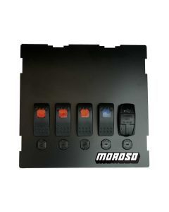 Moroso 74317 Switch Panel, Dash Mount, Large, 4 Rocker Switches, USB Ports, Indicator Lights, Aluminum, Black Anodized, Mazda Miata 1999-2004, Kit
