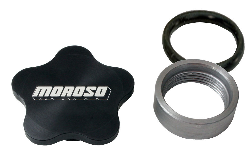 Moroso 85283 Bung and Cap Kit, 2.600 in OD, 1.375-12 in Thread, Weld-On, Aluminum Bung, O-Ring, Contoured Grip, Aluminum, Natural, Kit