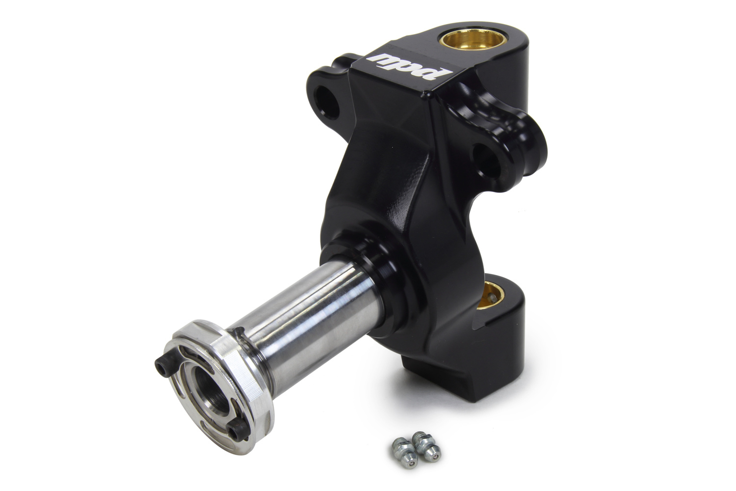 MPD Racing 14000 Spindle, Aluminum Body, 9 Degree Steel Snout, Steel Locknut Included, Aluminum / Steel, Black Anodized / Natural, Sprint Car, Each