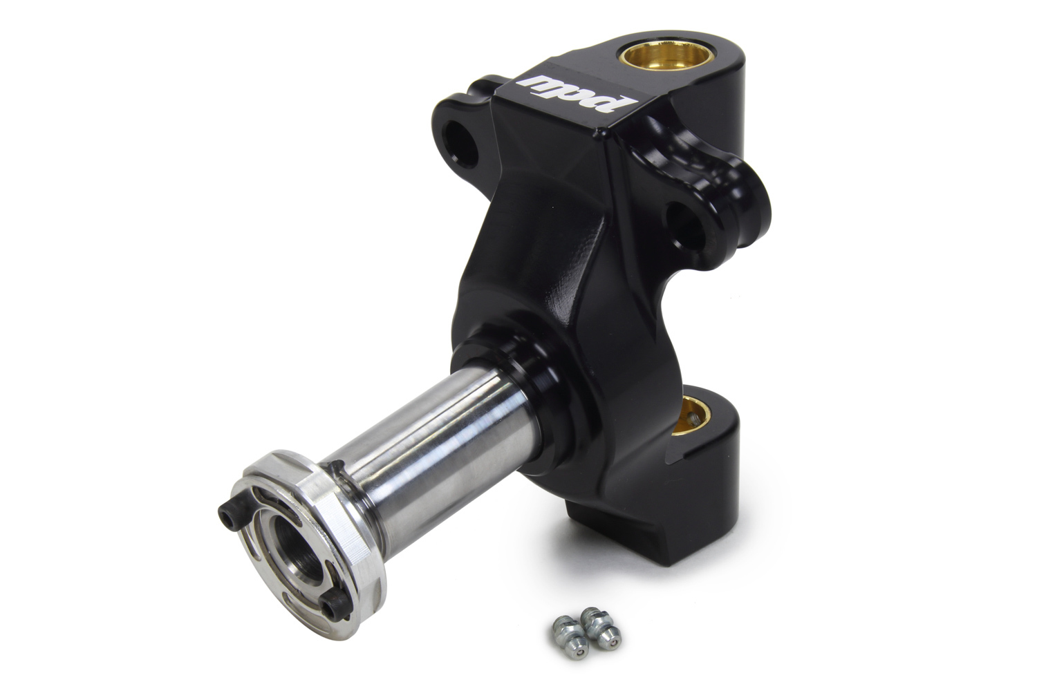 Spindle - Aluminum Body - 4 Degree Steel Snout - Steel Locknut Included - Aluminum / Steel - Black Anodized / Natural - Sprint Car - Each