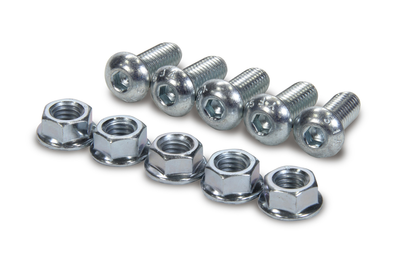 MPD Racing 28528 Bolt, 3/8-16 in Thread, 1 in Long, Allen Head, Nuts Included, Steel, Zinc Plated, Set of 5