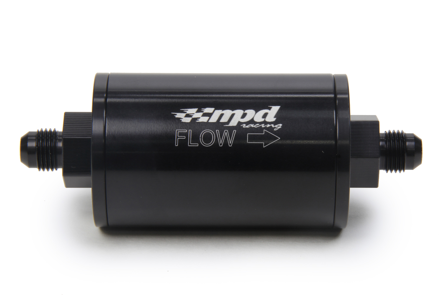 MPD Racing 72106 Fuel Filter, In-Line, 30 Micron, Stainless Element, 6 AN Male Inlet, 6 AN Male Outlet, Aluminum, Black Anodized, Each