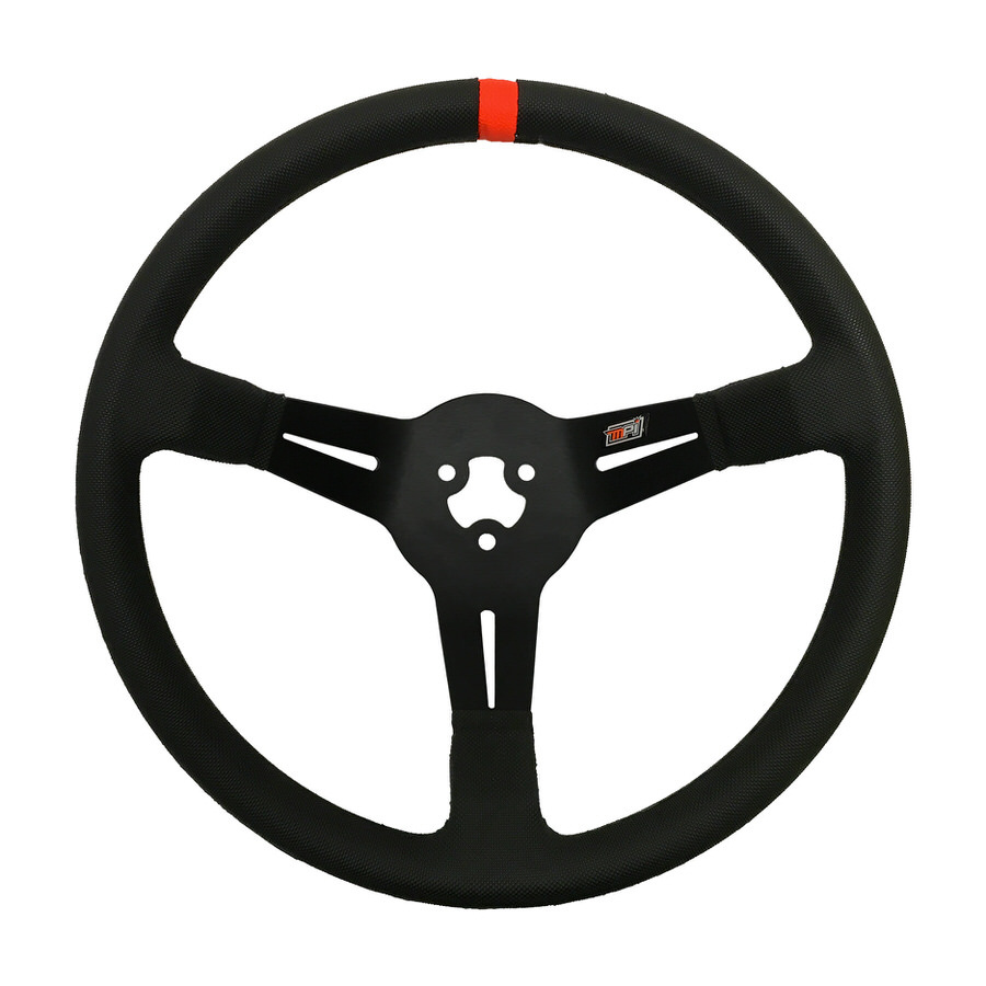 MPI USA MPI-BL-14-PA Steering Wheel, Bandolero / Legends, 13-3/4 in Diameter, 3-1/2 in Dish, 3-Spoke, Polyurethane Grip, Orange Stripe, Aluminum, Black Anodized, Each
