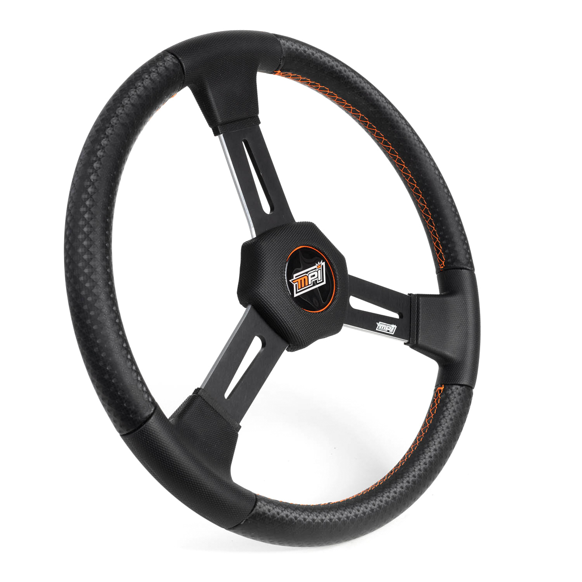 MPI USA MPI-D3-15 Steering Wheel, Dirt, 15 in Diameter, Flat, 3-Spoke, Black Polyurethane Grip, Aluminum, Black Anodized, Each