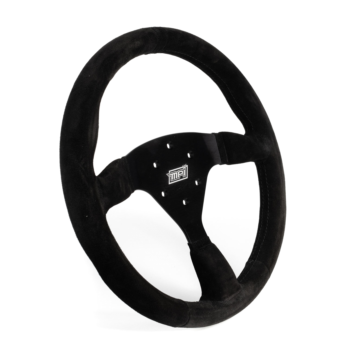 MPI USA MPI-F2-14-B Steering Wheel, Track Day, 14 in Diameter, 1-1/4 in Dish, 3-Spoke, Black Suede Grip, Aluminum, Black Anodized, Each