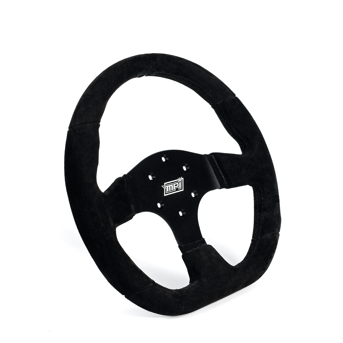MPI USA MPI-GT2-13-B Steering Wheel, Touring, 13 in Diameter, D-Shaped, 1-1/4 in Dish, 3-Spoke, Black Suede Grip, Aluminum, Black Anodized, Each