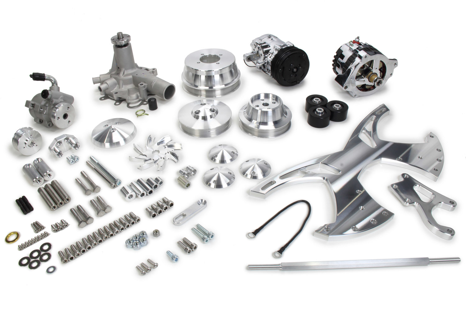 March Performance 16030 Pulley Kit, Style Track, 6-Rib Serpentine, Aluminum, Clear Powder Coat, Oldsmobile V8, Kit